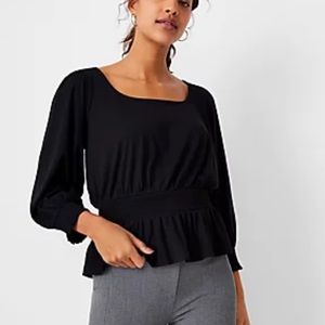 Ann Taylor Smocked Square Neck Puff Sleeve Top
